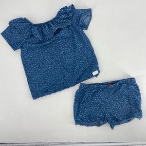 Girls Denim Ruffle Short Set 7 For All Mankind Blue White Size 5